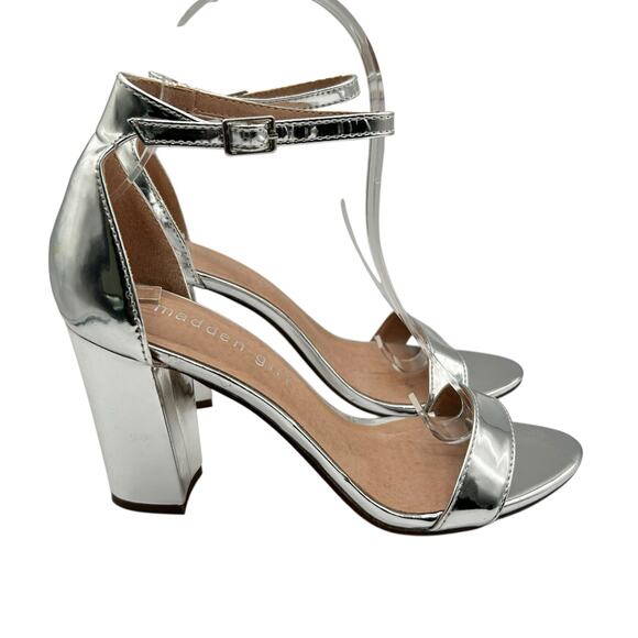 Silver Metallic Ankle Strap Block Heel Sandal Party Wedding Dress Shoes Size 7 - Picture 3 of 13